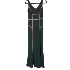 White House Black Market Wms Maxi Dress 2 Black Tan Contrast Piping Formal Gala